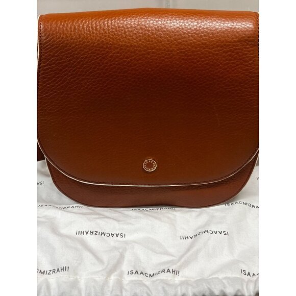 Isaac Mizrahi Crossbody Saddle Bag Leather & Faux Leather Brown &‎ White - Picture 3 of 12